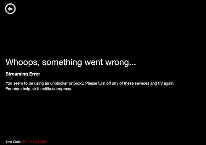 Netflix VPN error code for streaming