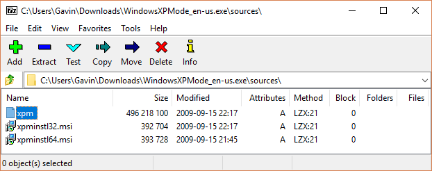 xp mode internal folders