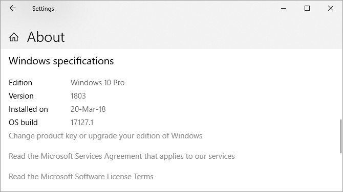 Windows Specifications Edition Version