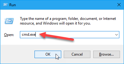 Open the Commant Prompt window using the Run dialog box