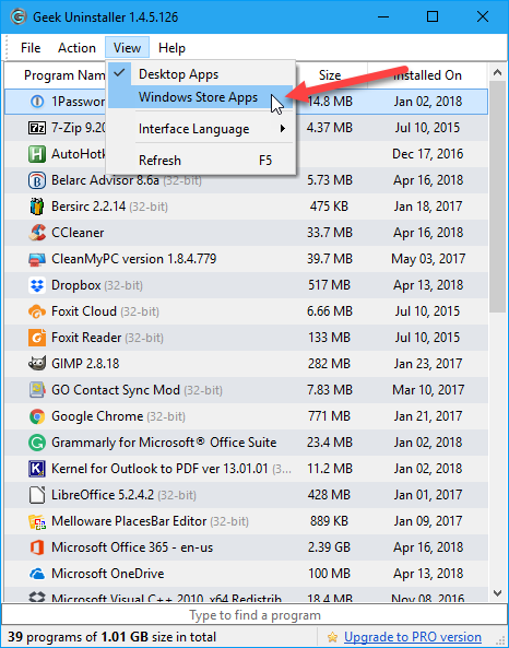 Export Windows Store Apps using Geek Uninstaller