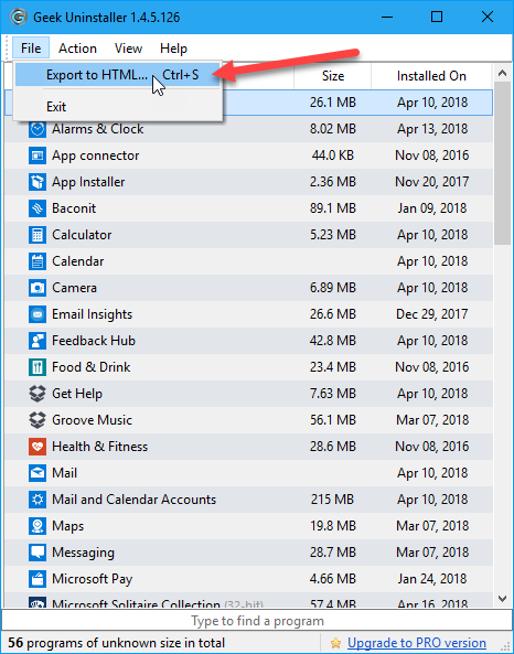 Windows Store Apps list in Geek Uninstaller