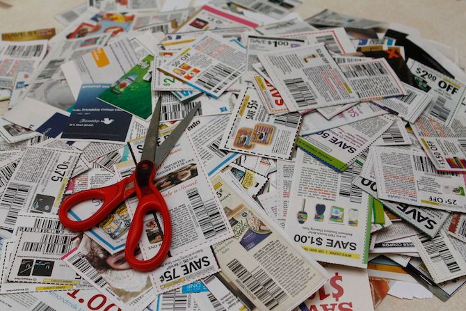 Pile of coupons with scissors
