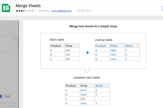 google sheets add ons - Merge Sheets 