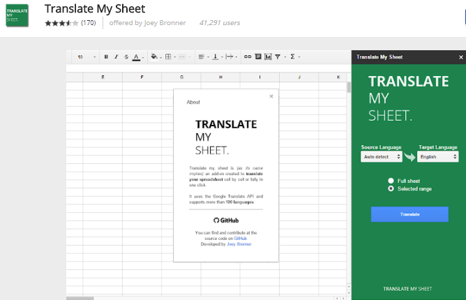 google sheets add-ons - translate my sheet