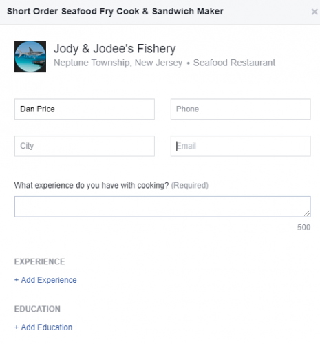 facebook job application