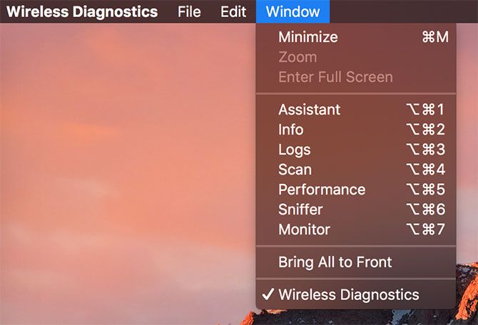 Wireless Diagnostics Window options