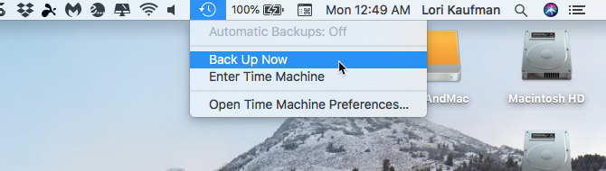 Select Back Up Now Time machine Mac
