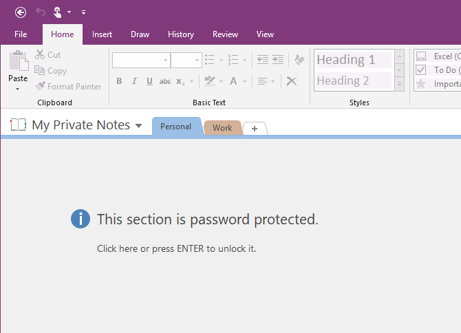 This section is protected in OneNote 2016