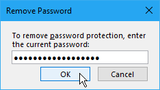 Remove Password dialog box in OneNote 2016