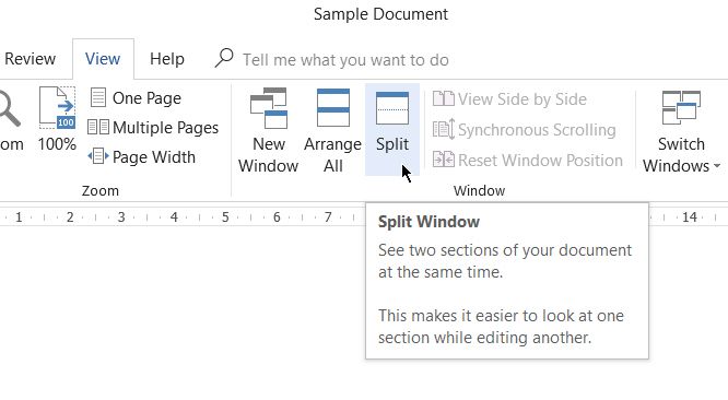 Microsoft Word-Split Window