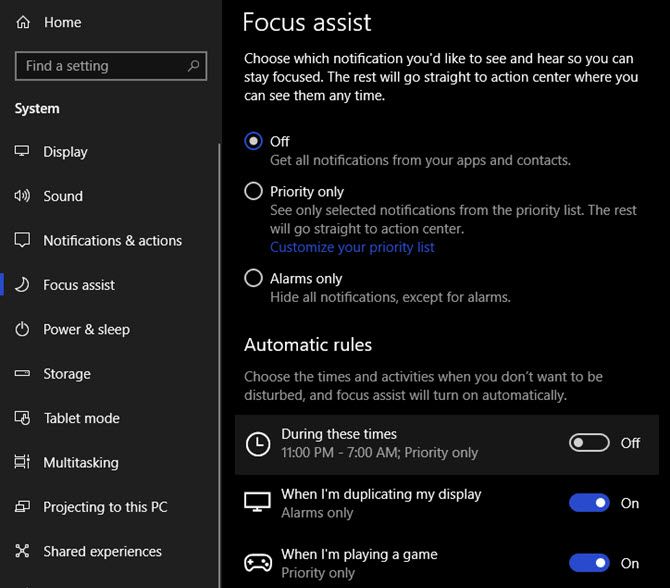 Windows-10-Focus-Assist-Options