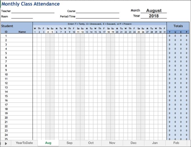 Monthly Attendance Workbook