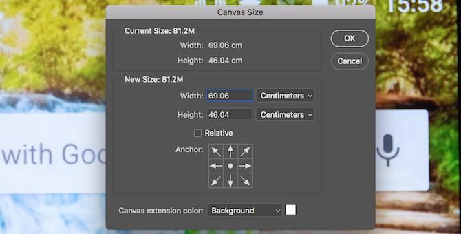 Photoshop canvas size tool