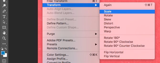 Photoshop transform scale menu