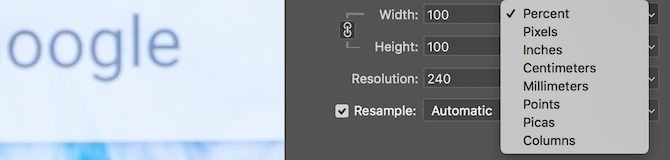 Photoshop image size width and height options