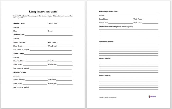 Student Info Template