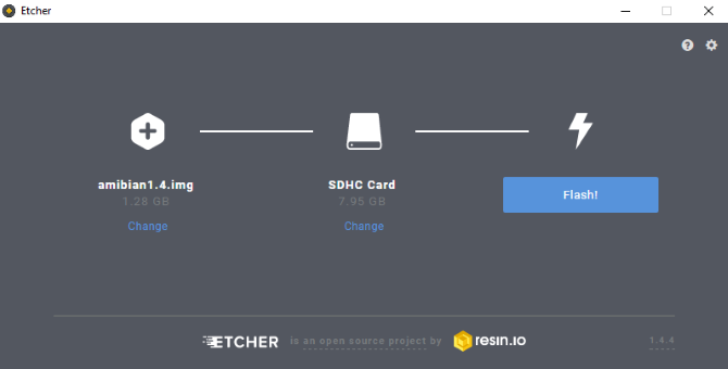 Burn the Amibian OS to SD card with Etcher