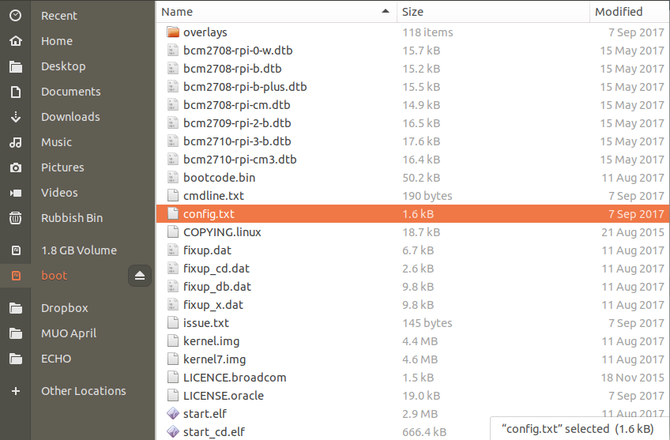Edit Raspbian's config.txt file on a Linux PC