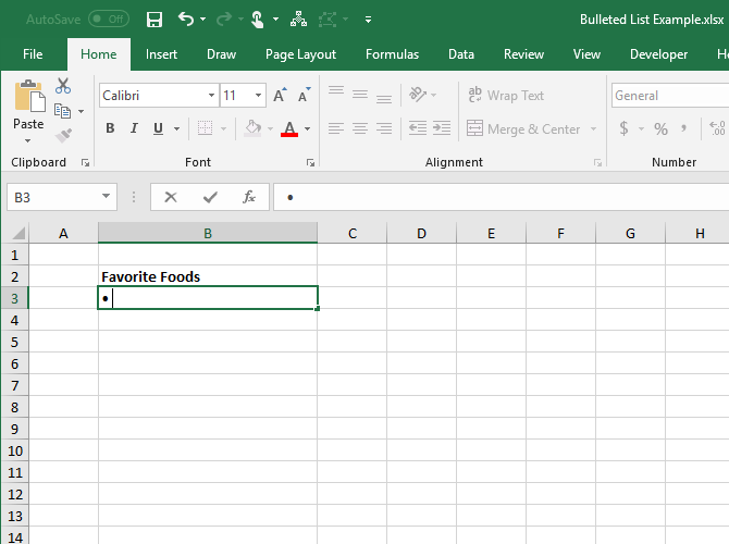 Type a bullet using a keyboard shortcut in Excel