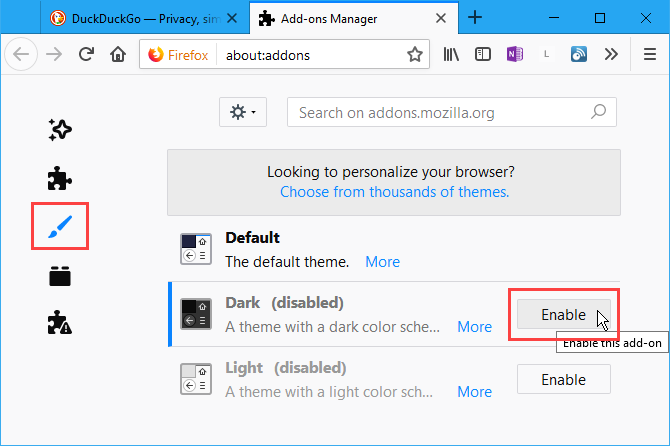 Enable the Dark theme in Firefox