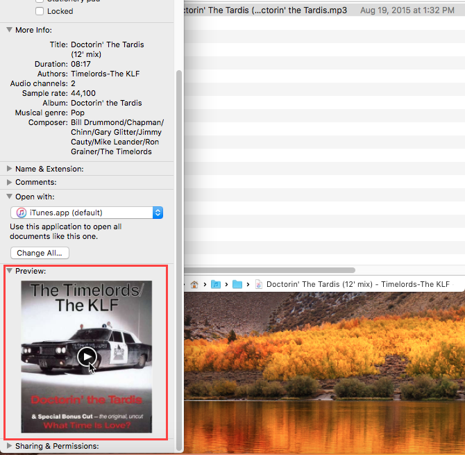 Play an audio file using the Get Info window in Finder on Mac