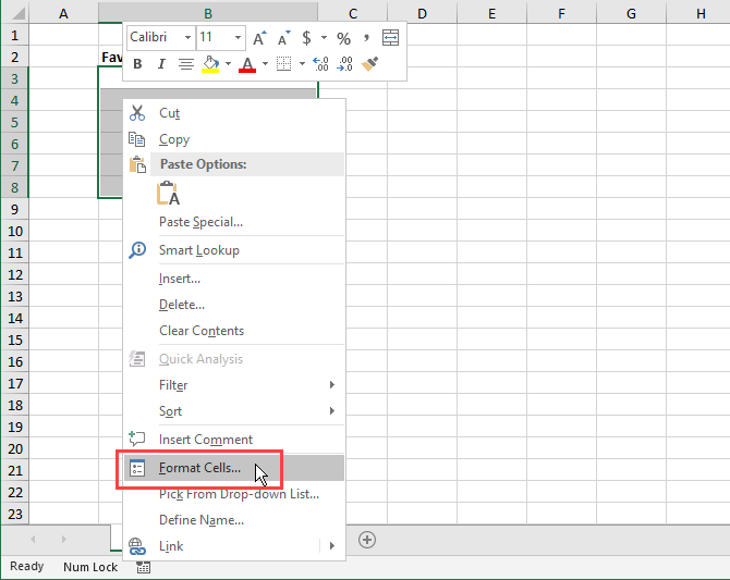 Select Format Cells from the context menu in Excel