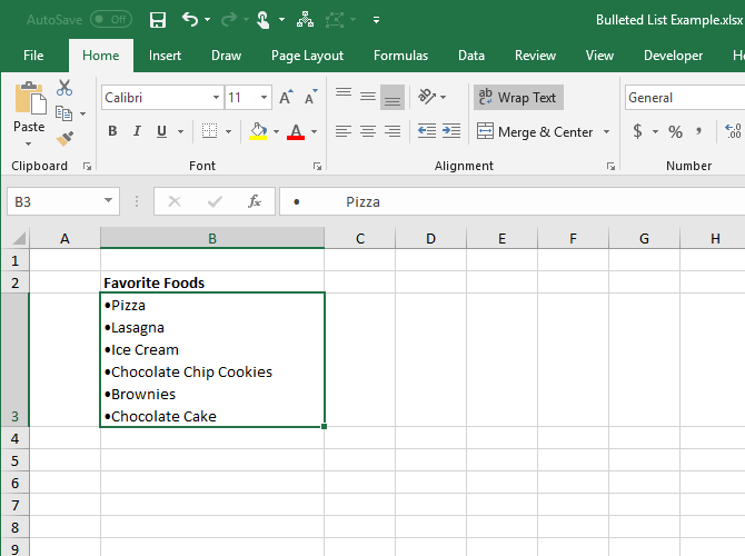 Bulleted list copied from Word to a single cell in Excel