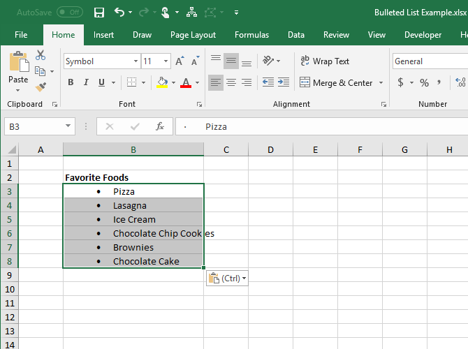Bulleted list copied from Word to multiple cells in Excel
