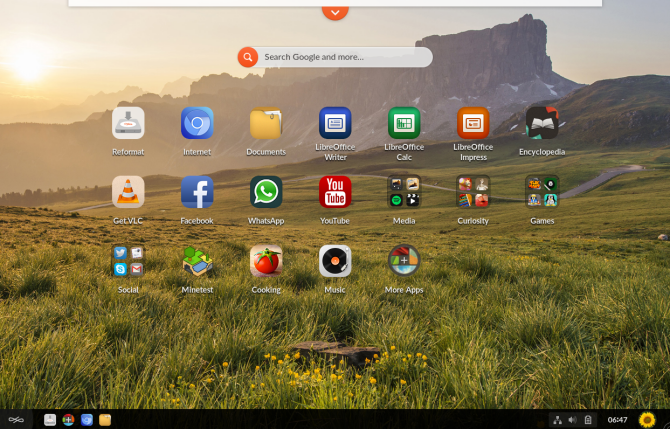 Endless OS home screen and app drawer