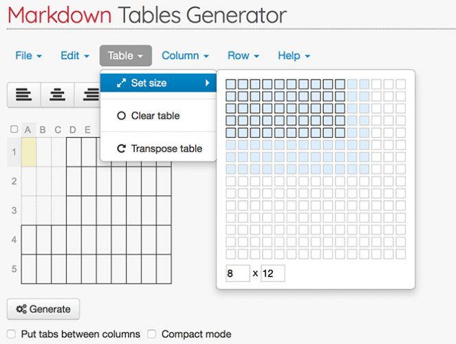 Markdown Tables Generator