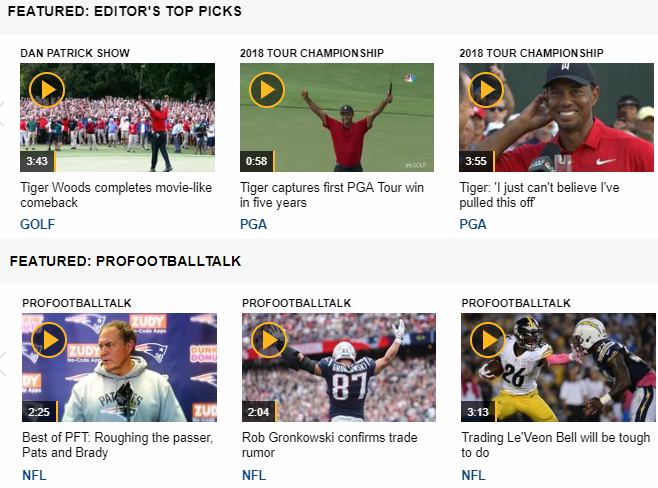 nbcsports video section on website