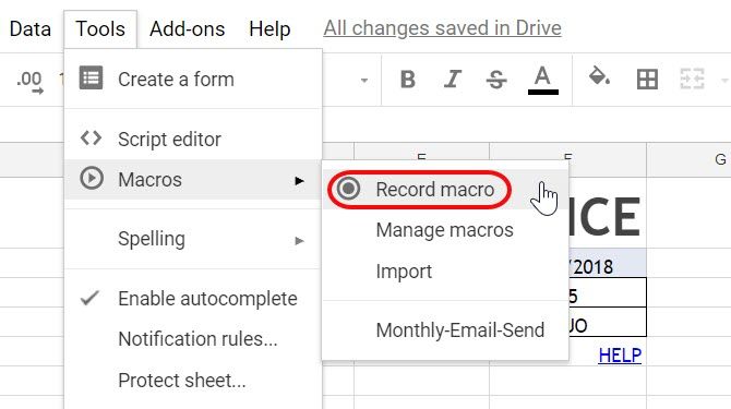 record google sheets macro