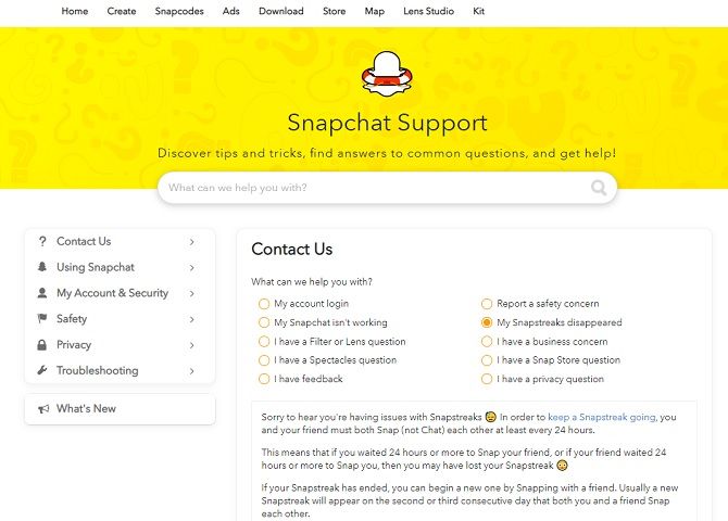 snapchat support can help when you've lost your snap streak
