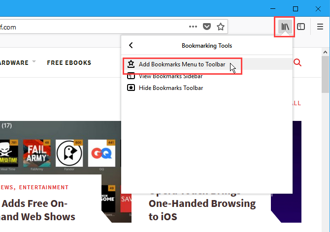 Add Bookmarks Menu to the Toolbar in Firefox