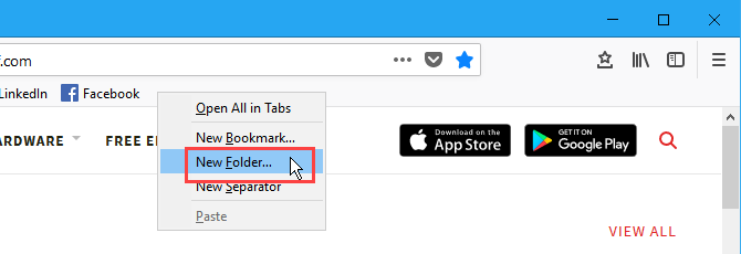 Create a new bookmarks folder on the Bookmarks bar in Firefox