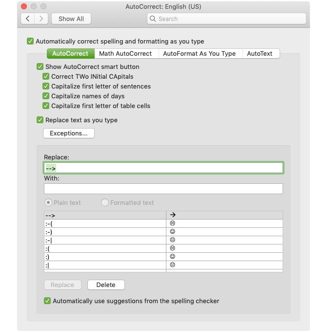 AutoCorrect Settings Mac