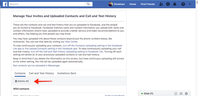 Facebook Delete Contacts, Call Logs