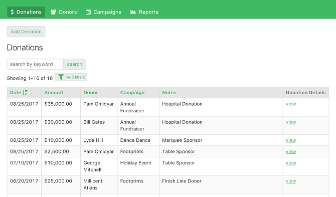 knack donations manager app example
