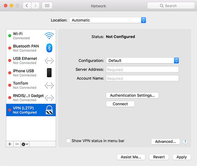 Add VPN via macOS Networking 