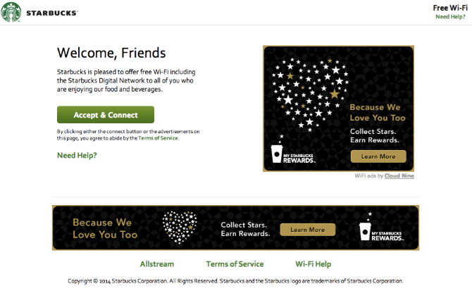 Starbucks Wi-Fi login page