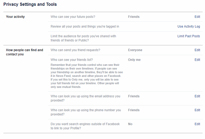 facebook privacy settings screen