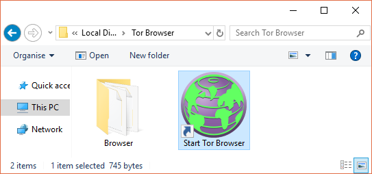 start tor browser shortcut folder