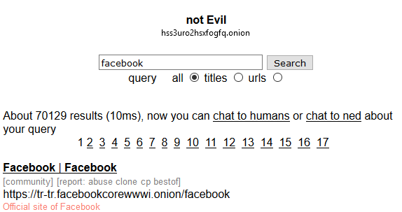 tor search not evil
