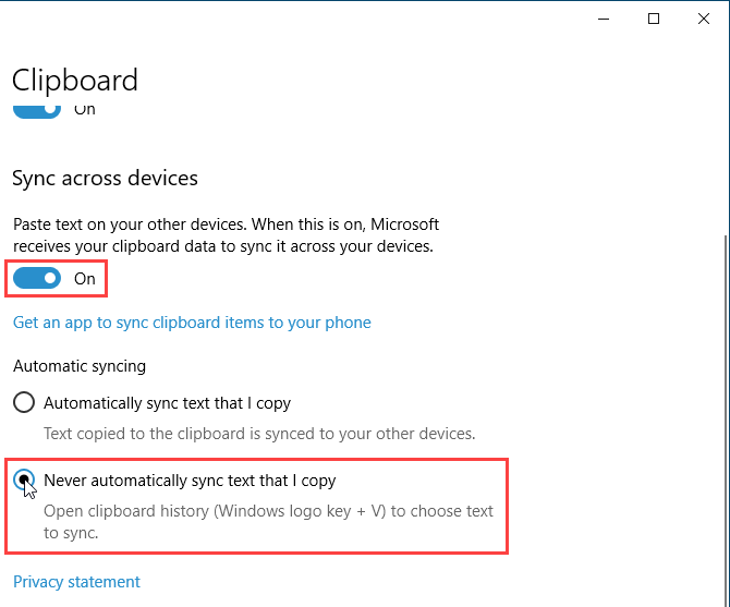 Enable Sync across devices for the Windows 10 clipboard