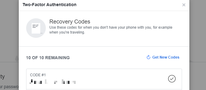 Facebook Recovery Codes