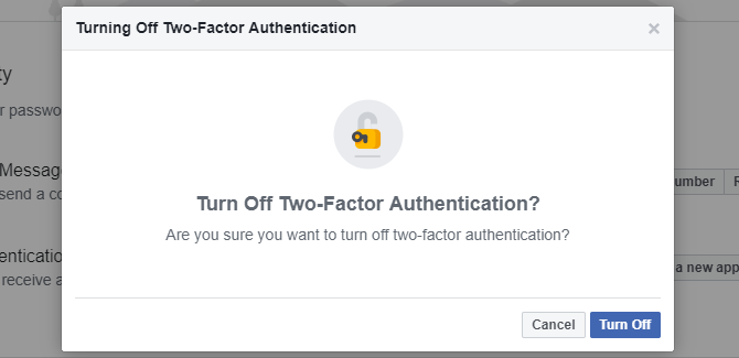 Tun off Facebook two-factor authentication.