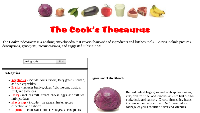 the cook's thesaurus suggests food substitutes