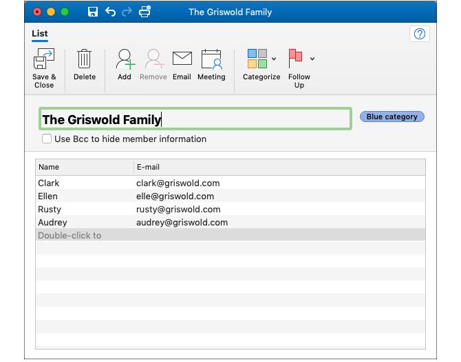Новый список контактов Outlook Mac
