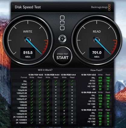 Тест скорости диска Blackmagic Mac